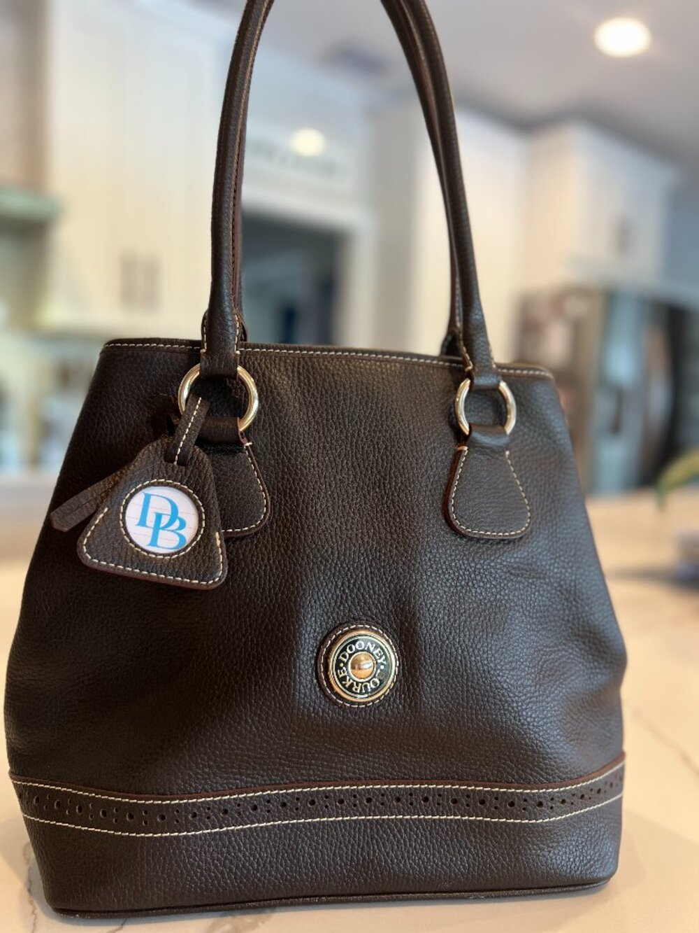 Dooney & Bourke Chocolate Brown Pebbled Leather Shoulder Bag Tote Purse